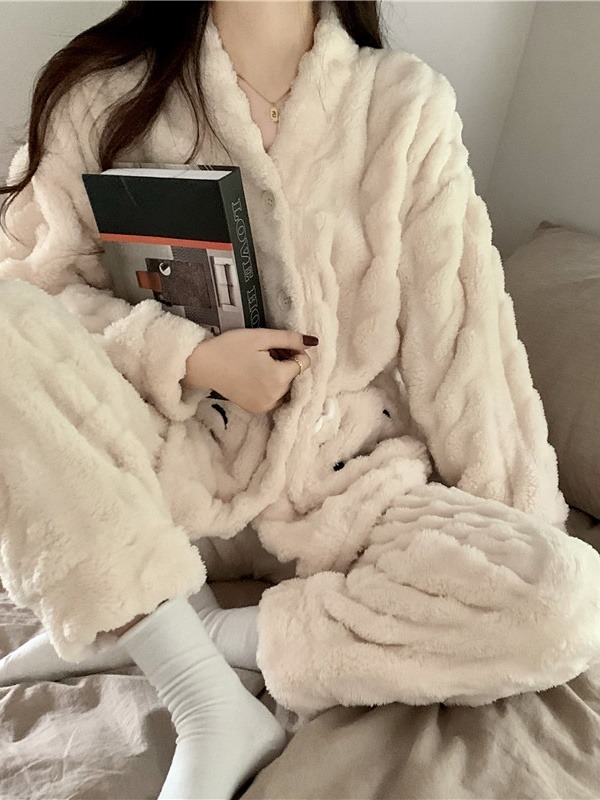 곰돌포켓 주름 꽈배기 보들 수면 파자마 잠옷세트