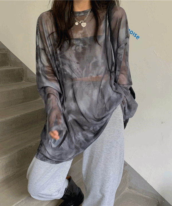 레나 끈민소매 나시+루즈핏 긴팔 시스루 티셔츠 SET