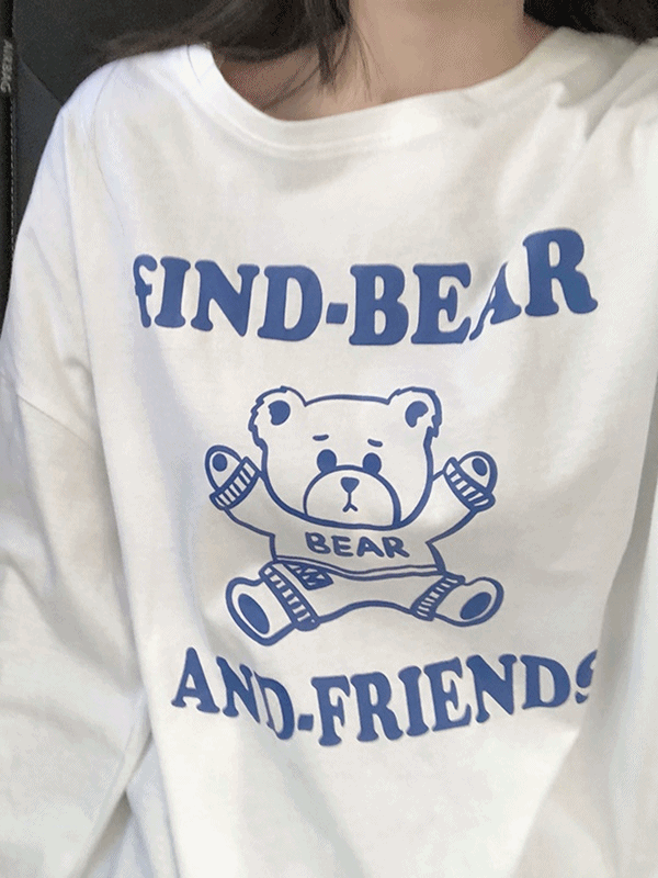 곰돌이 레터링 캐릭터 티셔츠